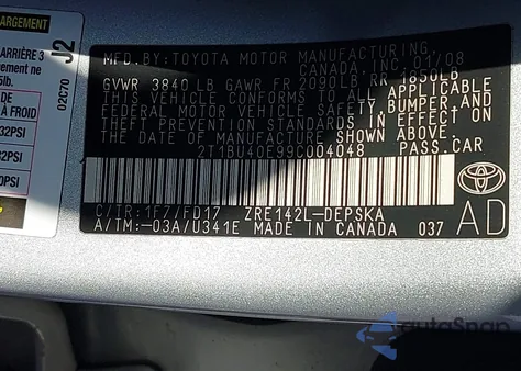 2009 Toyota Corolla S из США, поврежденный, VIN 2T1BU40E99C004048